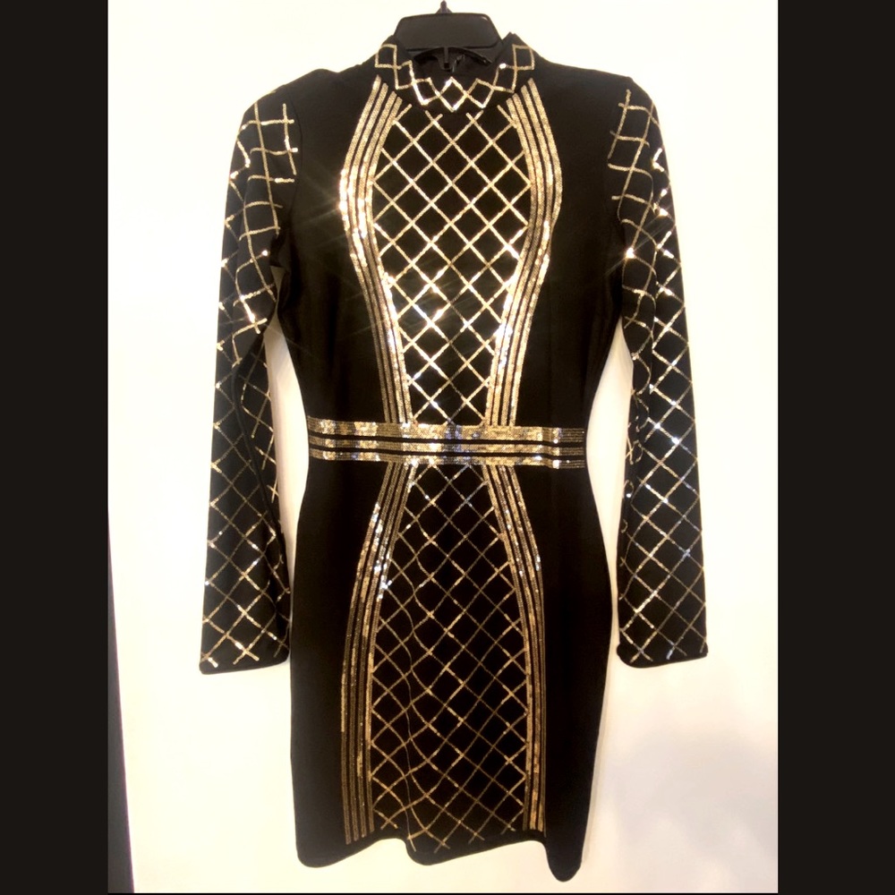 Black and gold sequin cocktail dress. Sparkly & beautiful!